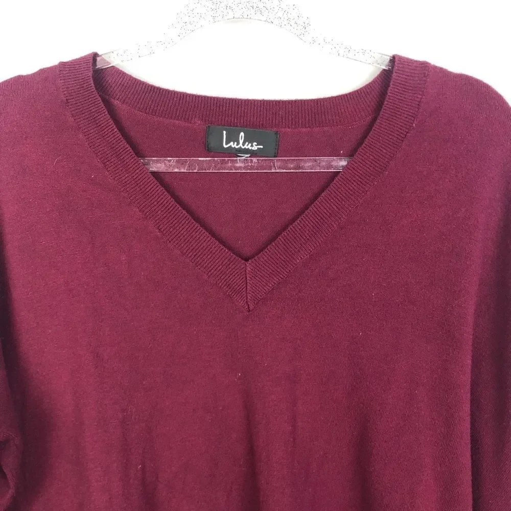 LULU’S | V-Neck Oversized Sweater Burgundy Women’s Size S/M